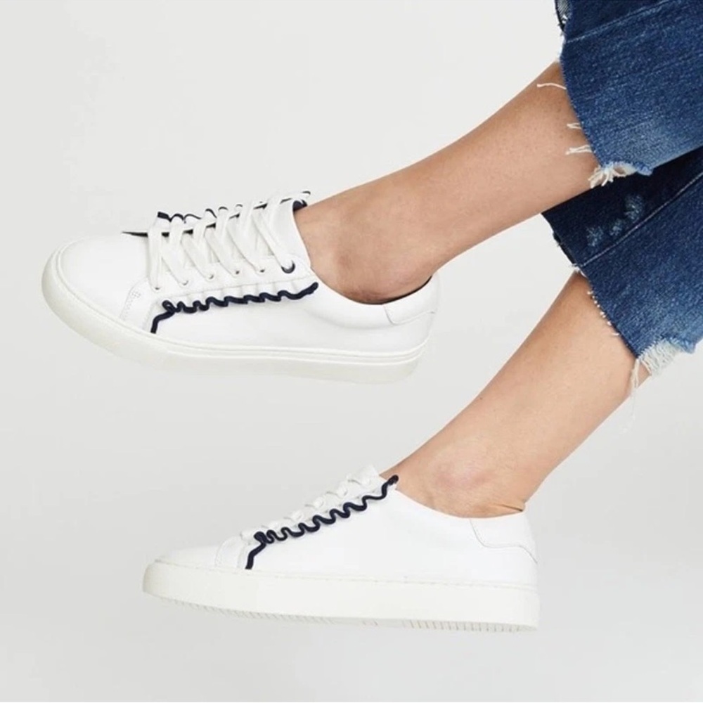 Tory Burch White Leather Low-Top Sneakers with Navy Detail